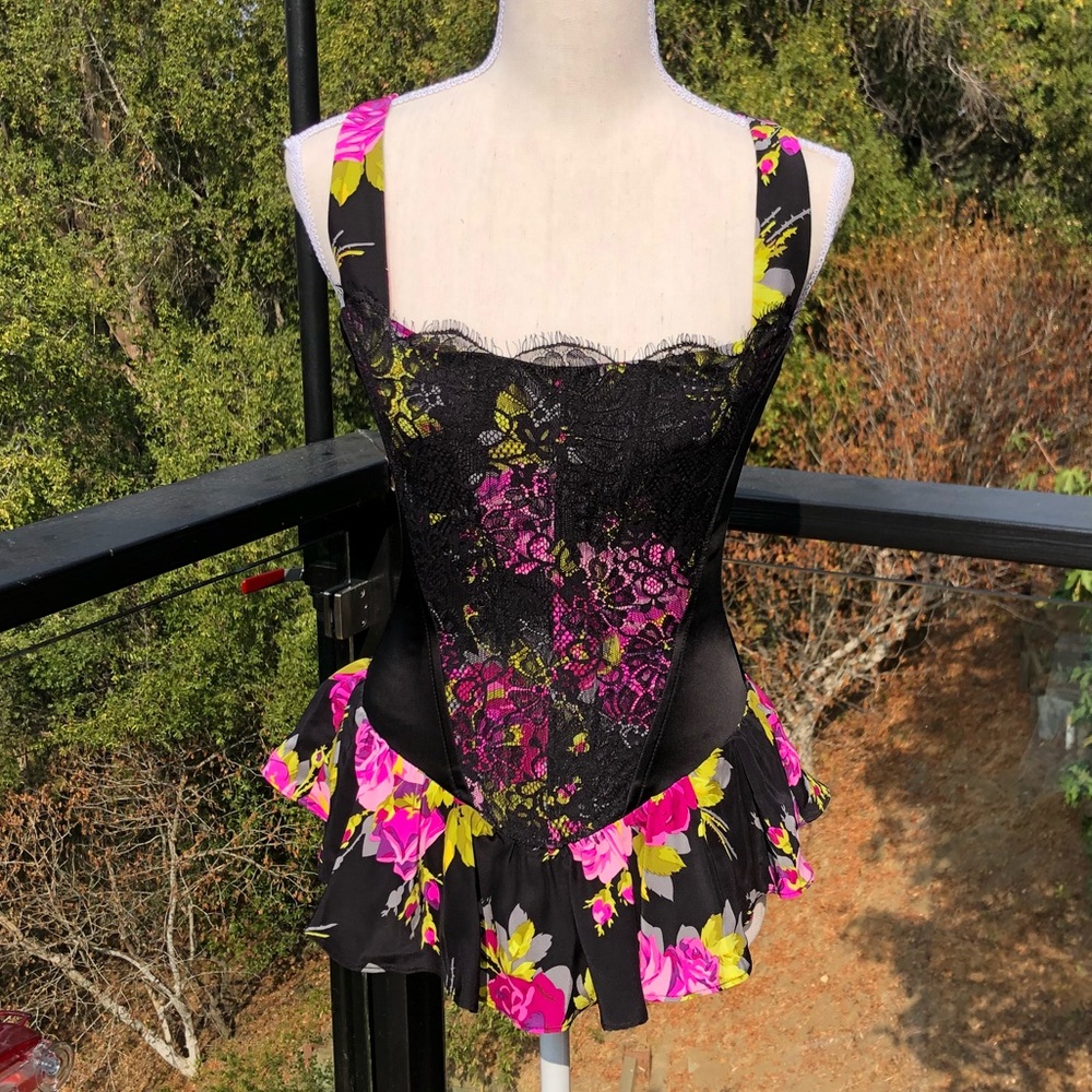 Betsey Johnson black and floral corset top size 4
